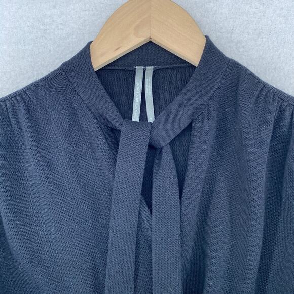 ANTHROPOLOGIE Sweater 2XS Surplice Sleeveless Shirred Tie Neck Rayon Blend Black - Picture 8 of 11